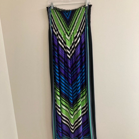 Bailey Blue Strapless Maxi Dress Size M Smocked Striped Multicolor Y2K 90s - Picture 4 of 6